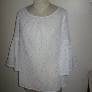 Boden White Gold Gold Metallic Polka Dots Blouse